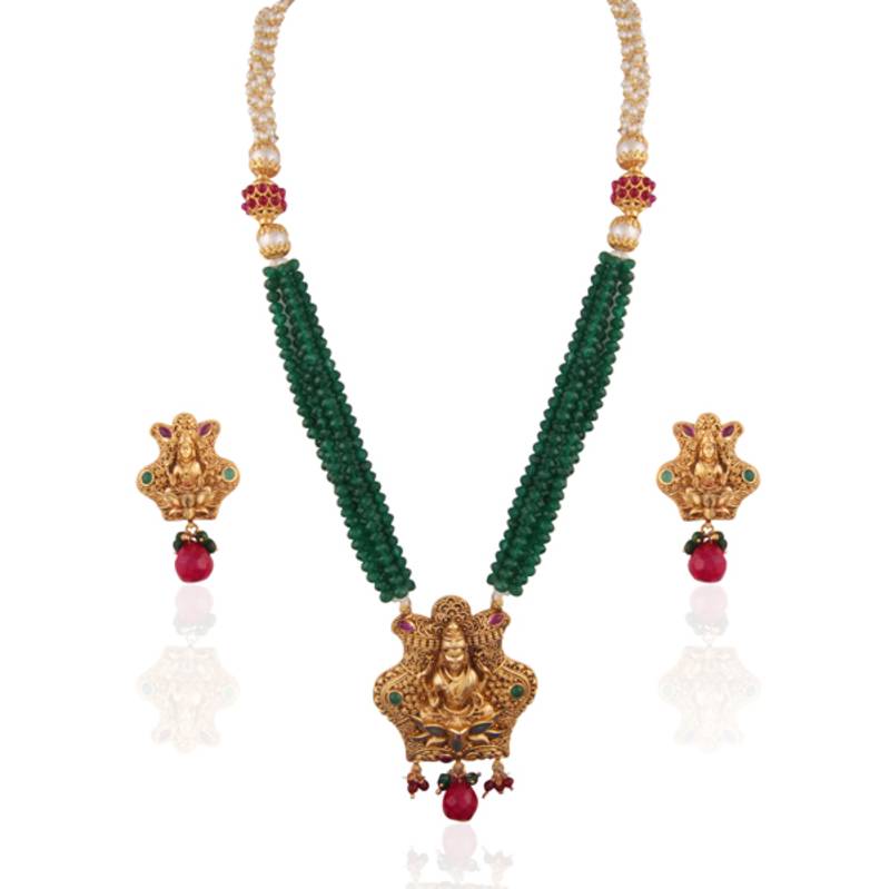 Auspicious Gold Plated Temple Necklace Set